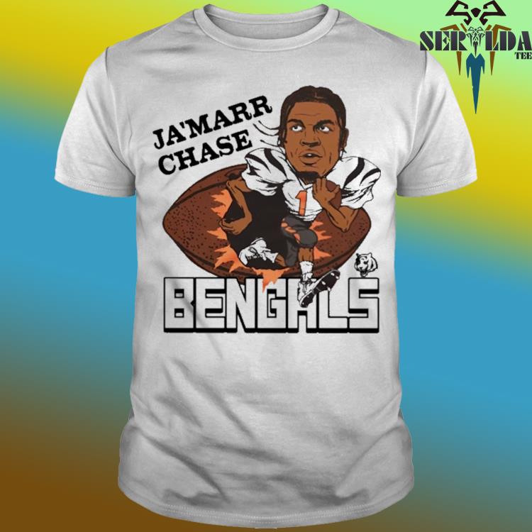 Cincinnati Bengals Ja'Marr Chase T-Shirt from Homage. | Officially Licensed Vintage NFL Apparel from Homage Pro Shop.