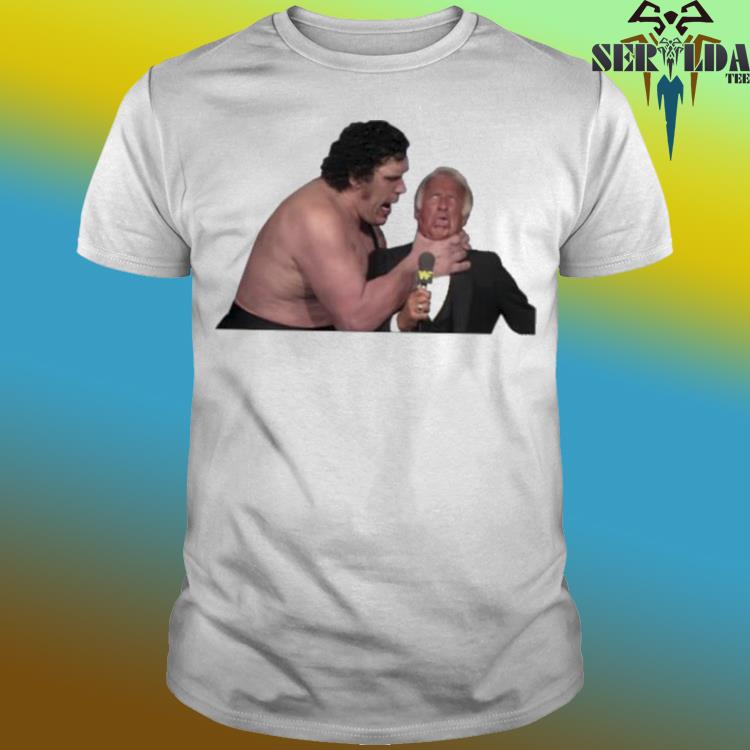 Andre the giant choking bob uecker wrestling fan shirt