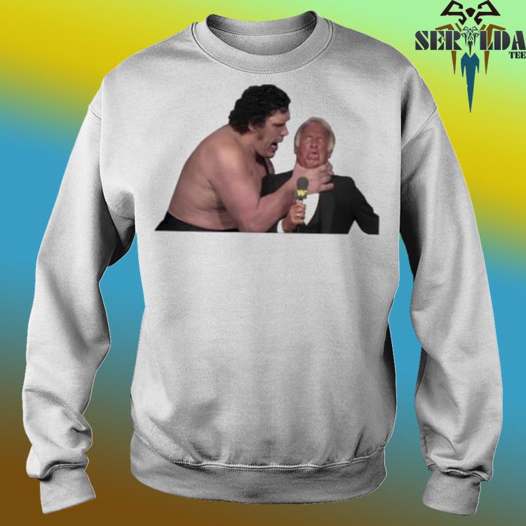 Andre the giant choking bob uecker wrestling fan shirt