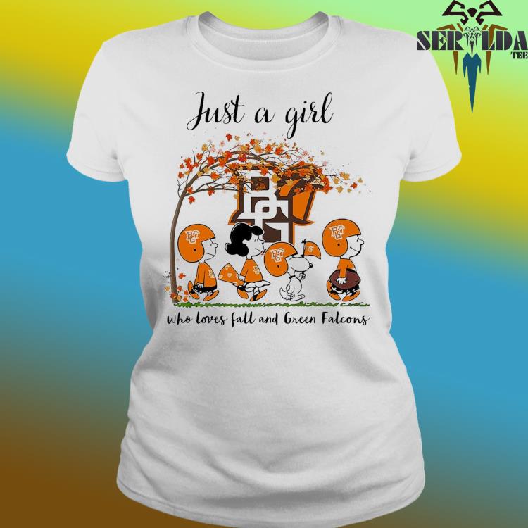 Just A Woman Who Loves Fall And Bowling Green Falcons Peanuts Cartoon T- Shirt, hoodie, sweater, long sleeve and tank top