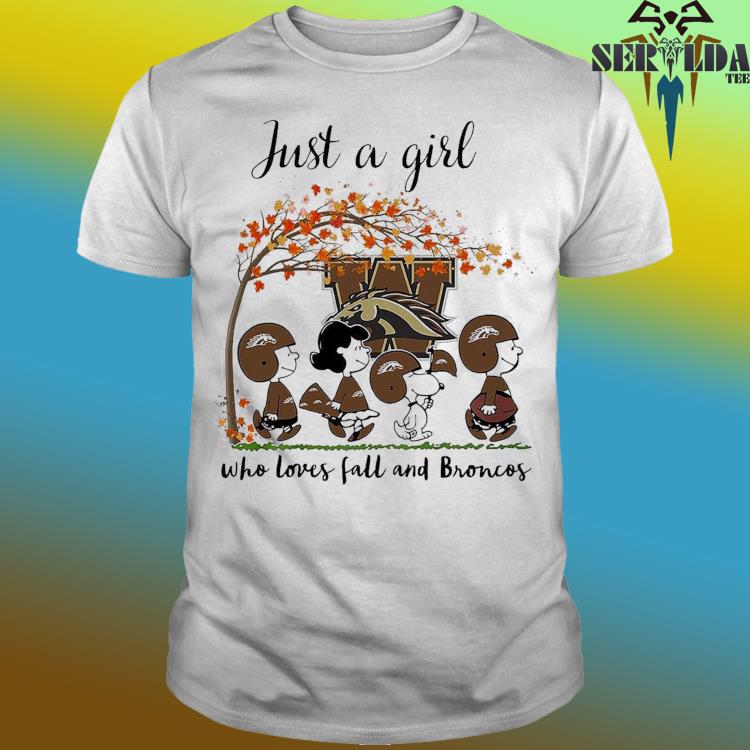 Just A Woman Who Loves Fall and Western Michigan Broncos Peanuts Cartoon T- shirt, hoodie, sweater, long sleeve and tank top