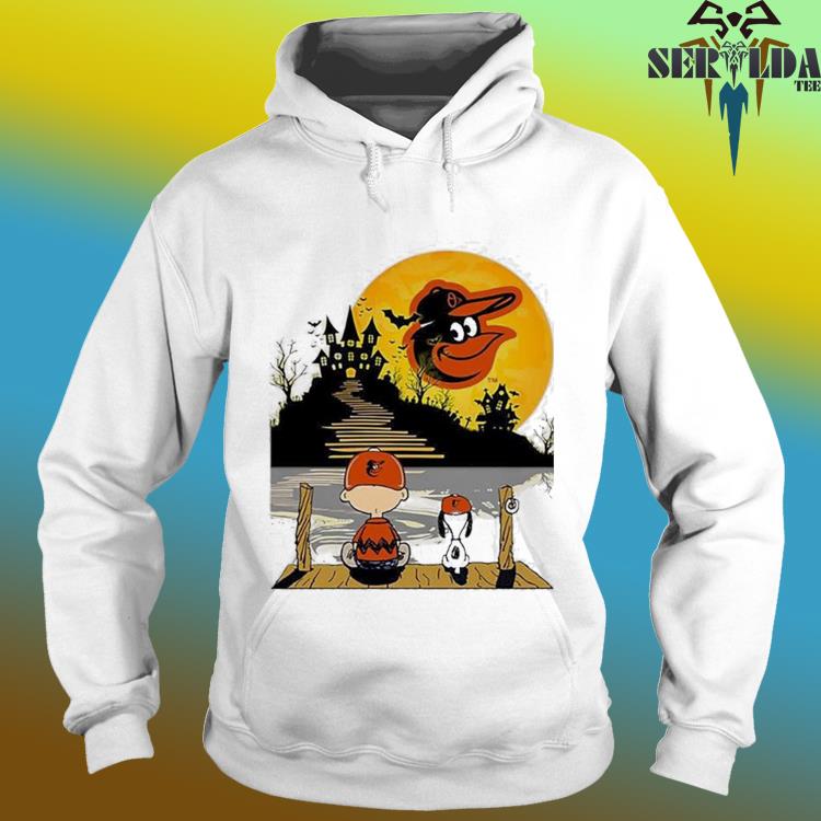 Snoopy and Charlie Brown Sit Under Moon Baltimore Orioles Halloween 2023 T- shirt, hoodie, sweater, long sleeve and tank top