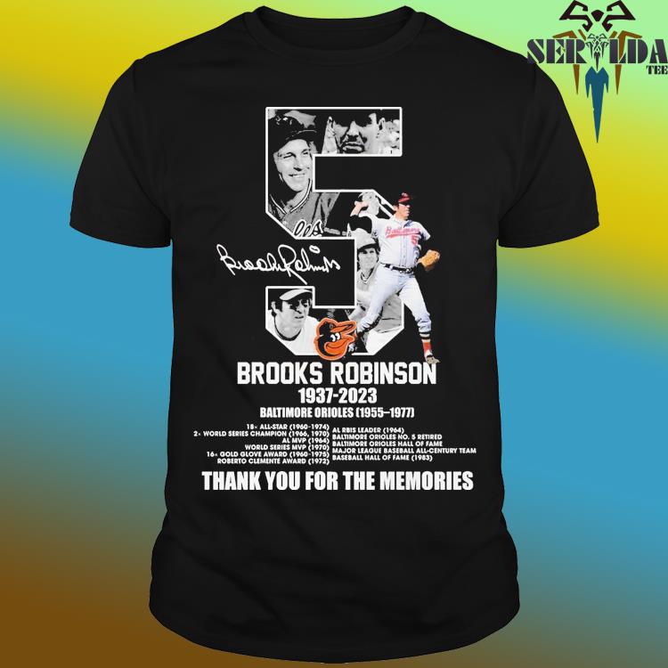 Official brooks robinson 1937–2023 baltimore orioles 1955–1977 thank you  for the memories shirt, hoodie, sweater, long sleeve and tank top