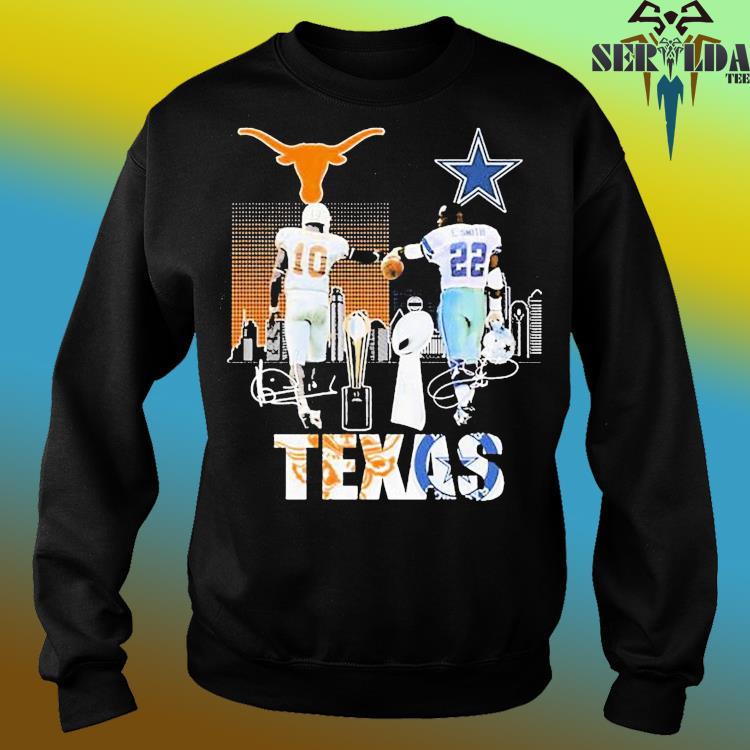 Vince Young And Emmitt Smith Texas City Champions Skyline Signatures Shirt  - Shibtee Clothing